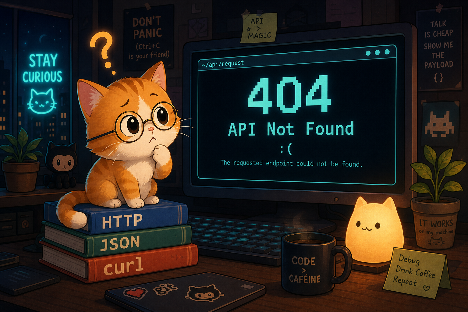 一只对着 404 屏幕满脸问号的小猫——曾经的你